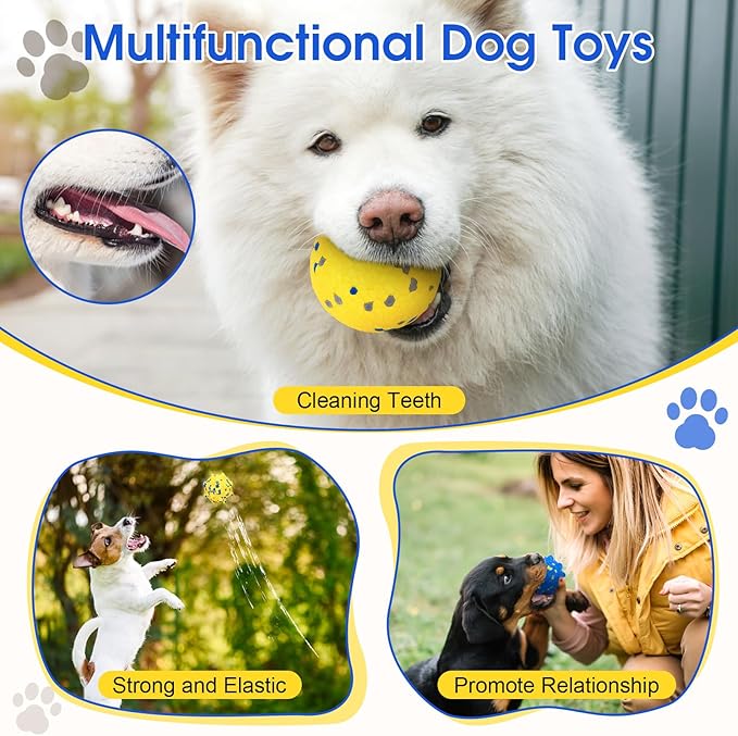 Dog Balls for Aggressive Chewers, 4PCS Etpu Dog Toy Ball, Tennis Balls for Dogs Aggressive Chewers, Indestructible Chew for Large Medium Small Dogs (Yellow + Blue) (Small)