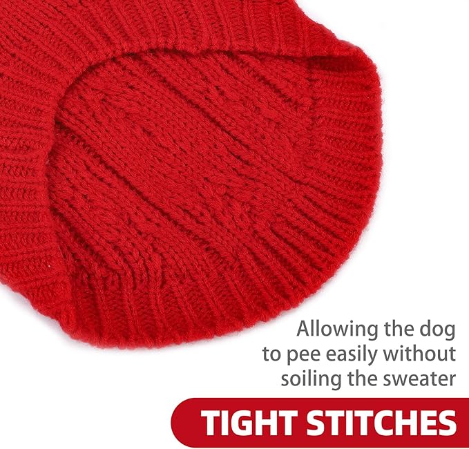 PUPTECK Dog Sweater, Turtleneck Warm Knitted Pullover Coat, Thick Cable Knitwear Clothes in Winter, Pet Apparel Outfits for Large Dogs, for Cold Weather Indoor & Outdoor, Red ML
