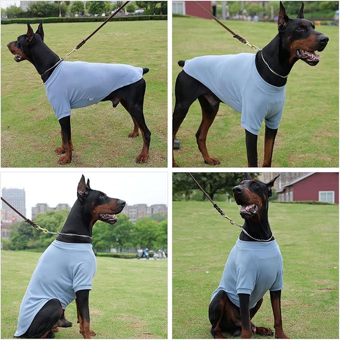 Lovelonglong Ribbed Dog T-Shirt Cotton Knitted Dog Sweaters for All Season Pet T-Shirts for Large Medium Small Dogs Grayish Blue M