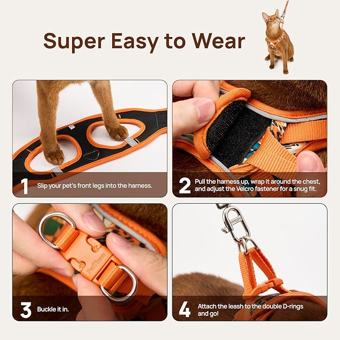 Cat Harness and Leash Set, Step-in Escape Proof Adjustable Vest Harness for Small Medium Large Cats, Lightweight Soft Breathable Reflective Kitten Harness, Easy to Wear for Walking Travel, Camping, XS