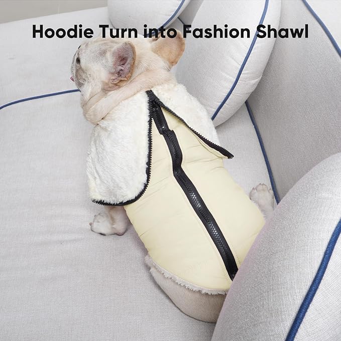 Fleece Lining Dog Hoodie with Harness Built in,Extra Warm Small Dog Jacket in Winter Puppy Coats with Hooded,Light Yellow XS