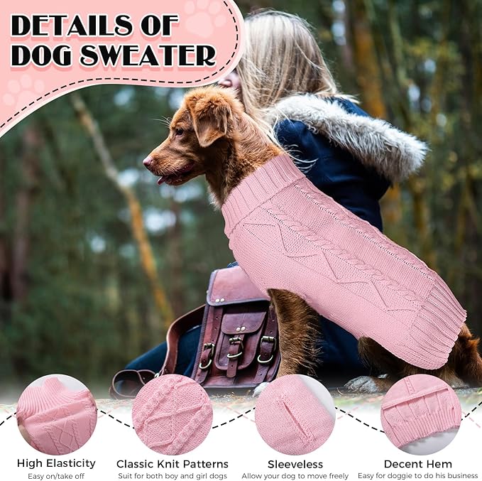 Dog Sweaters for Small Medium Large Dogs Girl, Soft Warm Turtleneck Pup Dogs Shirt, Double Knitting Collar for Outdoor Playing, Warm Dog Clothes (M,Pink)