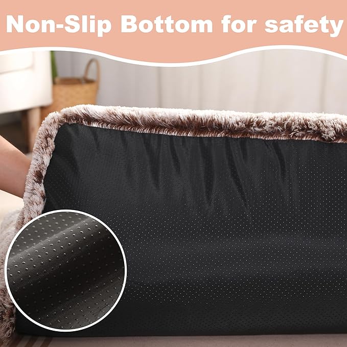 Bedfolks Plush Waterproof Dog Crate Bed, Faux Fur Kennel Pad, 35"x23", Brown