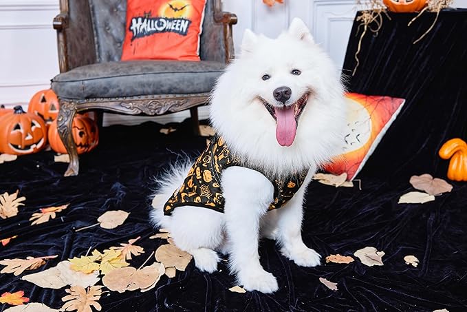 Aiboria Winter Dog Coat Windproof Fleece Jacket with Chest Strap Dog Vest Harness Halloween Black S
