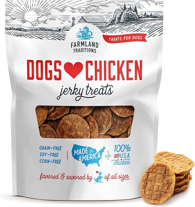 Farmland Traditions Dogs Love Chicken Jerky Dog Treats with Only 3 Ingredients and No Fillers, 1 Pound Bag