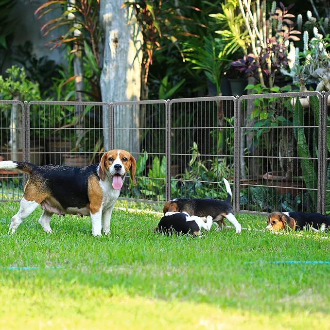 FXW Garden Fence Outdoor for The Yard – 32in(H) x 18.2ft(L) Heavy Duty Metal Animal Barrier for Dog and Rabbit, Decorative Dog Fence, 8 Panels, Silver