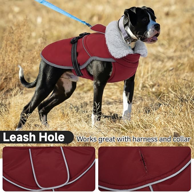 Lelepet Warm Dog Winter Coat Reflective Dog Jacket Fleece Vest Waterproof Windproof Cold Weather Coats with Adjustable Buckle Plush Turtleneck Pet Snowsuit for Small Medium Large Dogs,Pitbull,Lab,XL