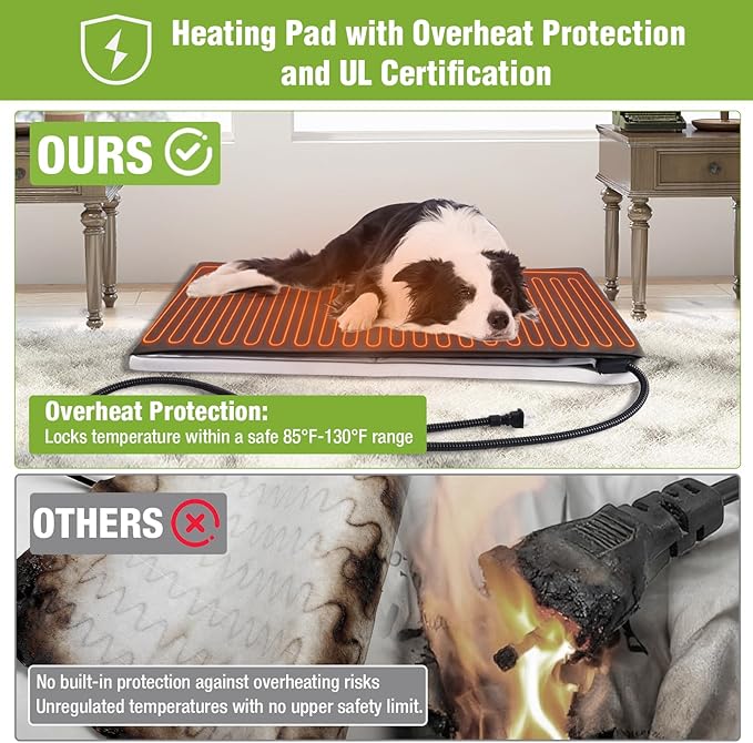 GUTINNEEN Large Heated Dog House Outdoor Dog Kennel Safe Winter Shelter with Thermostat-Controlled Heating Pad, Chew-Proof Metal Frame and 6-Sided Insulated Liner for Small to Large Dogs (Brown)
