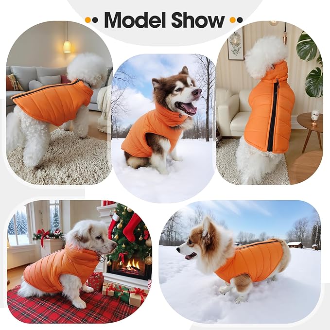 Dog Coats for Small Dogs, Warm Dog Puffer Vest for Winter Waterproof, Lightweight Down Pet Coats with Zipper & Neck Wrap, Warm Jacket for Dachshund, West Highland White Terrier, Orange S