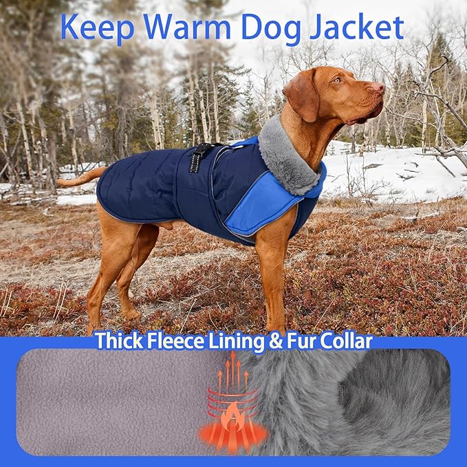 MIGOHI Dog Winter Coat - Reflective Medium Dog Snow Jacket with Thick Turtleneck,Windproof Pet Fleece Vest, Cold Weather Coat for Medium Dogs, Snowproof for Hiking,Camping,L,DarkBlue