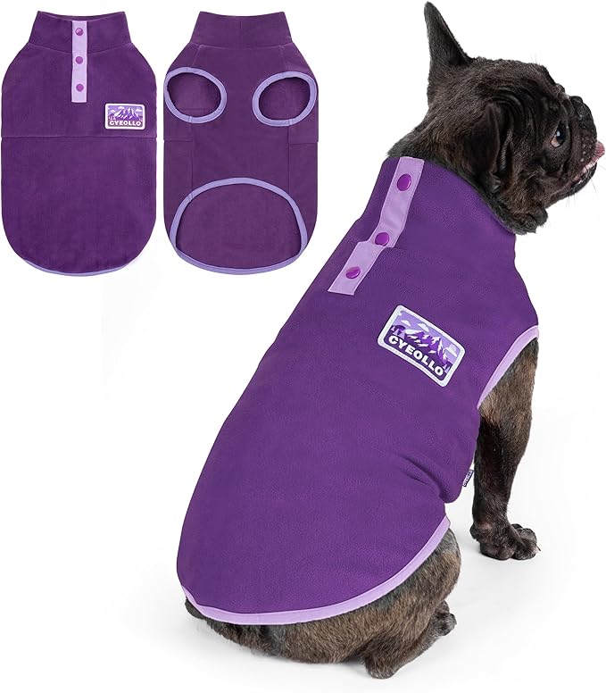 cyeollo Fleece Dog Sweater, Turtleneck Stretchy Sweatshirt Pullover Fleece Jacket Warm Winter Fall Dog Clothes for Medium Dogs Boy Girl Pet Apparel, Purple XL
