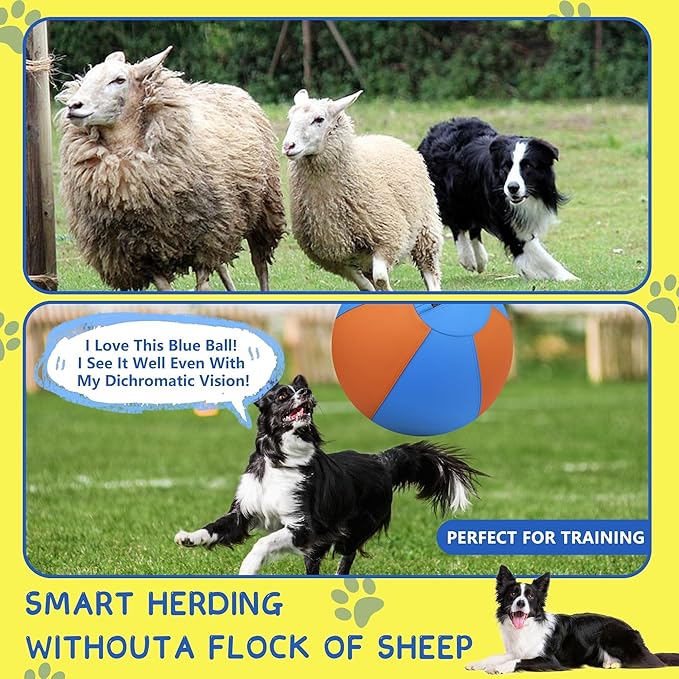 Herding Ball for Dogs - 25" Large Herding Ball with Anti-Burst Cover and Pump, Outdoor Dog Exercise Toy for Australian Shepherd, German Shepherd, Collie (Blue & Orange)