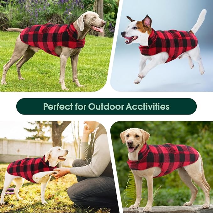 Kuoser Dog Winter Coat, Windproof Dog Fleece Jacket British Style Plaid Cold Weather Doggie Vest Coats, Reversible Cozy Warm Puppy Clothes Pet Apparel for Small Dogs XS