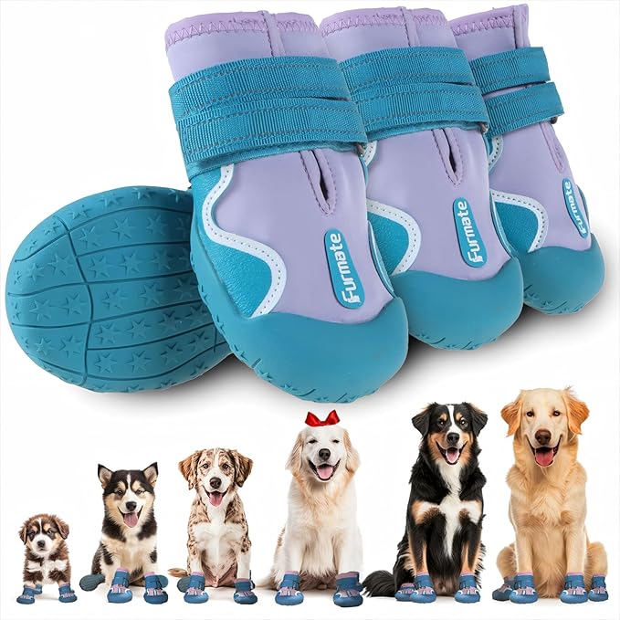 Dog Shoes for Large Small Medium Dogs,Dog Booties for Indoor Hardfloors Anti-Slip,Reflective Strip Waterproof Dog Boots & Paw Protectors for Outdoor Walking Hot Pavement,Winter Snow (Purple-6)