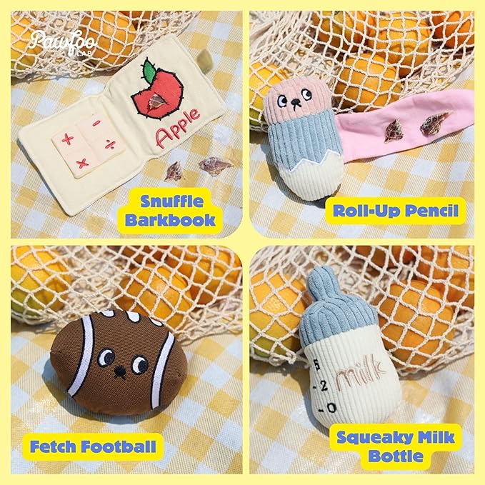 Squeaky Plush Dog Toys, 5-in-1 Crinkle Backpack Puppy Toys to Keep Busy, Cute Stuffed Hide & Seek Cognitive for Small Dogs, Teething, Boredom Relief & Birthday Gift