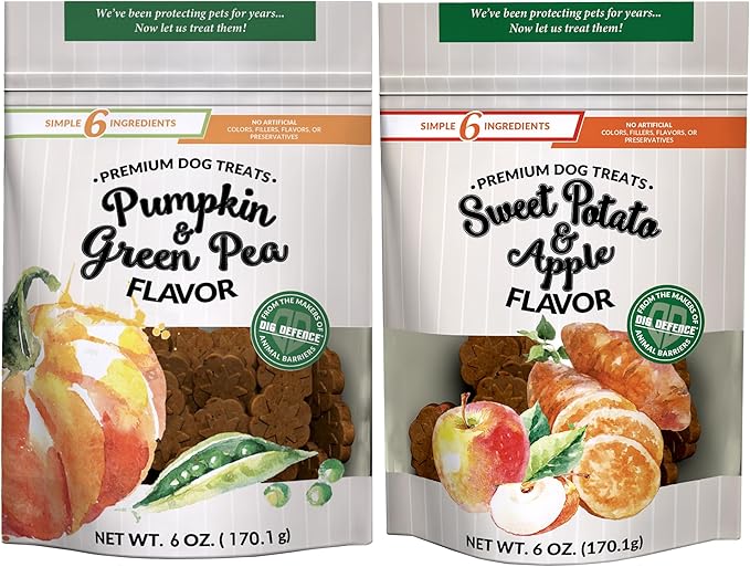 Dig Defence Premium Dog Treats - Pumpkin/Green Pea and Sweet Potato/Apples, Natural Ingredients, Baked Gourmet Snacks for Small & Big Dogs, Healthy Training Treat, 2 Pack