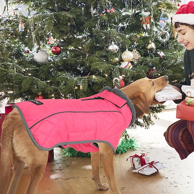 Fragralley Dog Coat Large, Waterproof Dog Jacket with Warm Fleece Lining, Adjustable Reflective Dogs Winter Coat, Turtleneck Pet Coats for Cold Weather (Pink XXXL)
