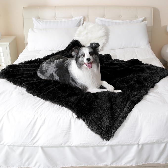 gogobunny Waterproof Dog Blanket for Large Dogs, Cats, Puppy, Reversible Faux Fur Pet Throw Blanket, Washable, Calming Furniture Protection for Sofa Bed (40x50 Inch (Pack of 1), Black)