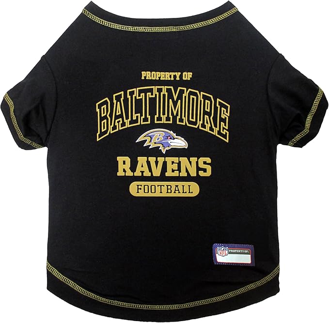 NFL Baltimore Ravens Dog T-shirt X-Small. - Licensed Shirt for Pets Team Colored with Team Logos- Premium Stretchable Materials for the comfort of your Dog & Cat