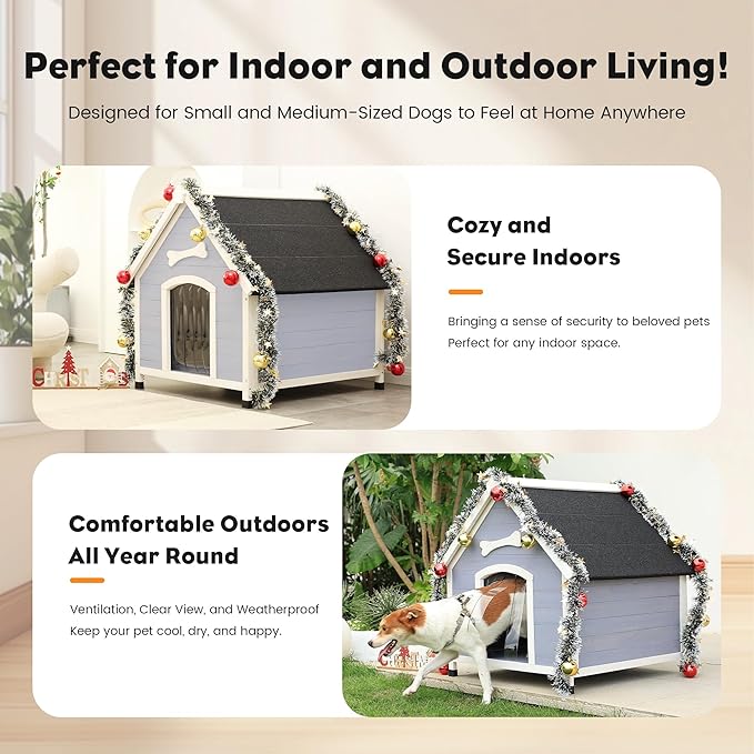 Solid Wood Dog House Comfortable Outdoor Shelter for Medium-Sized and Smaller Dog Sturdy, Durable and Easy to Clean,Can DIY,33.5’’D×30.7’’W×32.3’’H