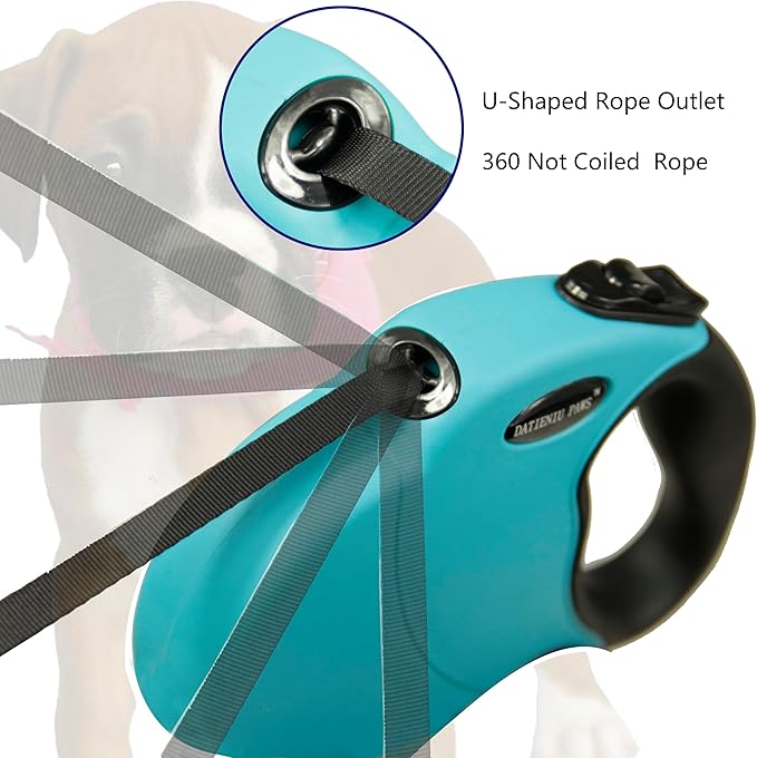 Retractable Dog Leash Hands-Free Adjustable Length 16ft with Safety Lock Durable Nylon Belt for Small Medium Large Dogs Easy Walk Training Portable Dog Leash Blue M