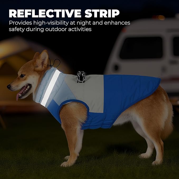 Dog Coats for Medium Dogs, Waterproof Dog Winter Jacket with Harness Built in, Cold Weather Coats, Reflective Zip-up Pet Vest, Warm Fleece Lined Dogs Snowsuit, Blue X-Large