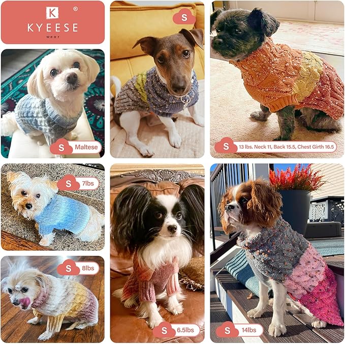 KYEESE Dog Sweater Color Block with Fuzzy Thread Knitted Turtleneck Pet Knitwear with dots in a Variety of Colors for Small Dogs Fall Winter Dogs Clothes, Pink, S