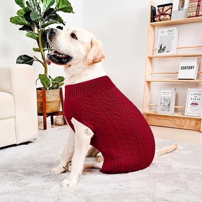 2 Pack Dog Sweaters for Big Dogs Turtleneck Pullover Cable Knit Large Size Stretch Clothes Pitbull Labrador Bulldog Doberman Boy Girl Pets Winter Clothes (XL, Red & Brown)