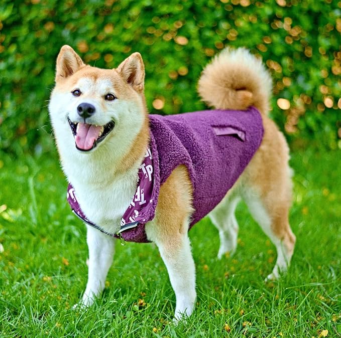 Tuff Pupper Reversible Fleece Sweater Vest for Dogs | Lightweight Comfortable Insulated Jacket | Front Zip Closure | Machine Washable | Built-in Leash Hole | Sizes for All Breeds (Medium, Purple)