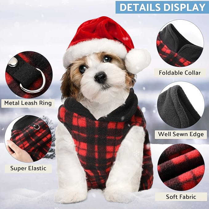 Weewooday 4 Pieces Winter Fabric Dog Sweaters with Leash Ring Soft Fleece Vest Pullover Pet Jacket Warm Dog Clothes Coats for Pet Puppy Cats Chihuahua(L(Neck:13.8-15” Chest:18.9-19.7”))