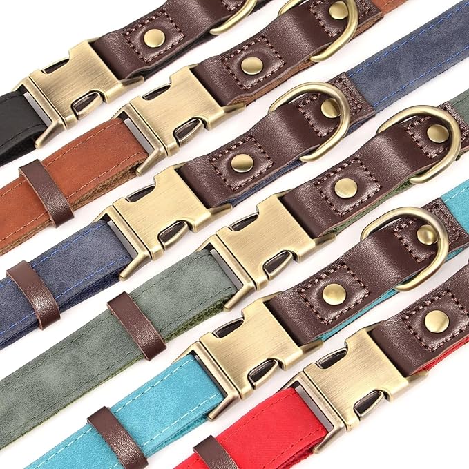 Didog Soft PU Leather Dog Collar for Large Dogs,Classic Adjustable Dog Collars with Quick Release Metal Buckle,Easy Clean and Comfortable with Nylon Lining,Light Blue,L Neck 15-23"