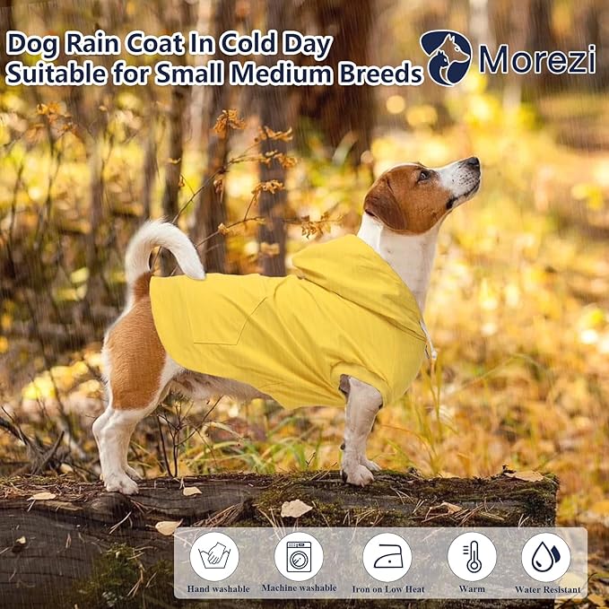 Dog Raincoat rain Jacket Dogs Waterproof fit for Small Medium Breeds Zipper Closure Pocket Storage in Cold Day - Yellow - M