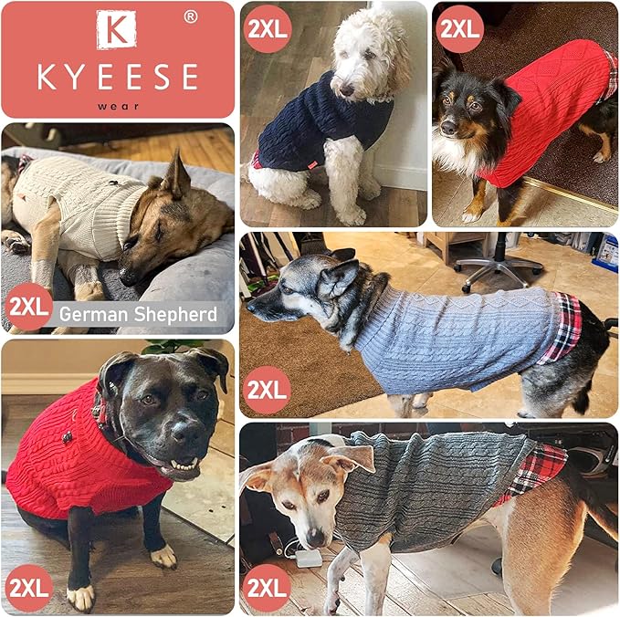 KYEESE Dog Sweater Warm Turtleneck Medium Dogs Sweater with Gingham Patchwork Comfy Pet Coat for Fall Winter Cold Weather Soft Pullover Dog Sweaters for Medium Dogs Boy