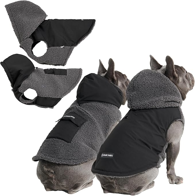 Spark Paws Reversible Dog Sweater, Sherpa Vest with Warm Fleece Lining, Warm Coat for Winter, Suitable for Small Medium, Large, XL XXL Dogs - Black and Grey - XL