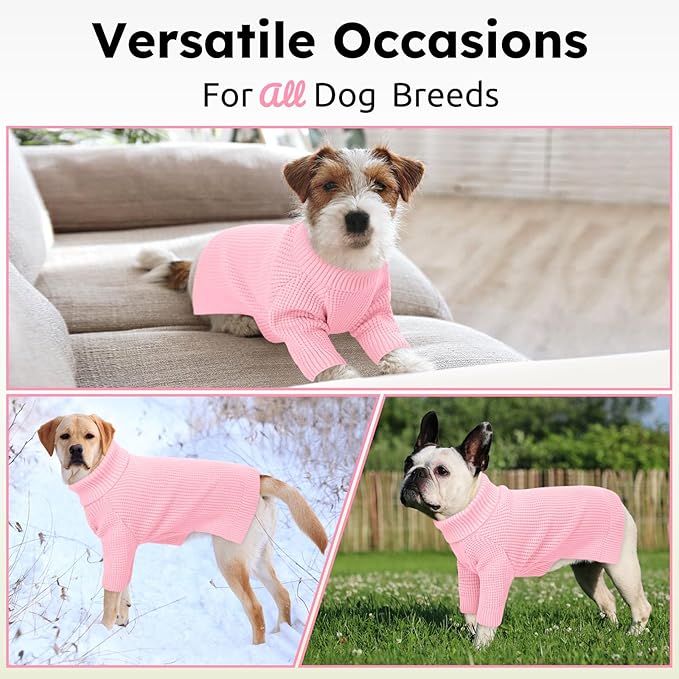 Queenmore XXL Dog Sweater, Large Dog Sweaters for Male Dogs, Turtleneck Plaid Kintsweaters for Large Breeds, Cold Weather Pullover Pet Clothes, Pink 2XL