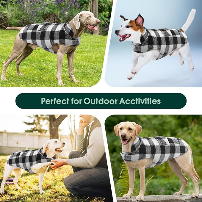 Kuoser Dog Winter Coat, Windproof Dog Fleece Jacket British Style Plaid Cold Weather Doggie Vest Coats, Reversible Cozy Warm Puppy Clothes Pet Apparel for Small Dogs S