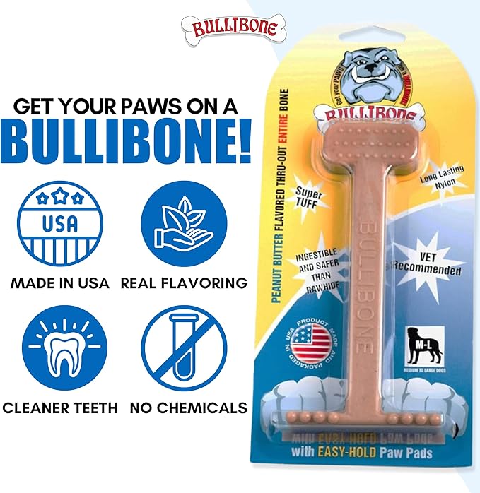 Bullibone Nylon Dog Chew Toy Nylon Bone - Improves Dental Hygiene, Easy to Grip Bottom, and Permeated with Flavor (Peanut Butter, XL - 2 Pack)