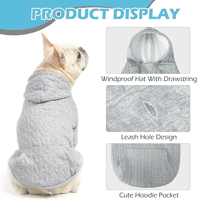 EXPAWLORER Textured Cable Knit Basic Dog Hoodie, Elevated Style Dog Sweater with Leash Hole and Pocket, Soft and Warm Pet Winter Coat, Cold Weather Clothes for Small Medium Large Dogs,Grey XL