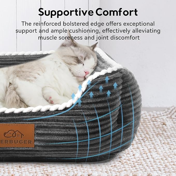 Cat Dog Bed for Pets, Rectangle Pet Bed Gift for Puppy and Kitten, Machine Washable Calming Fluffy Pet Couch Sofa for Indoor Outdoor, Portable Soft Cat Bed with Non-Slip Bottom (Small, Grey)