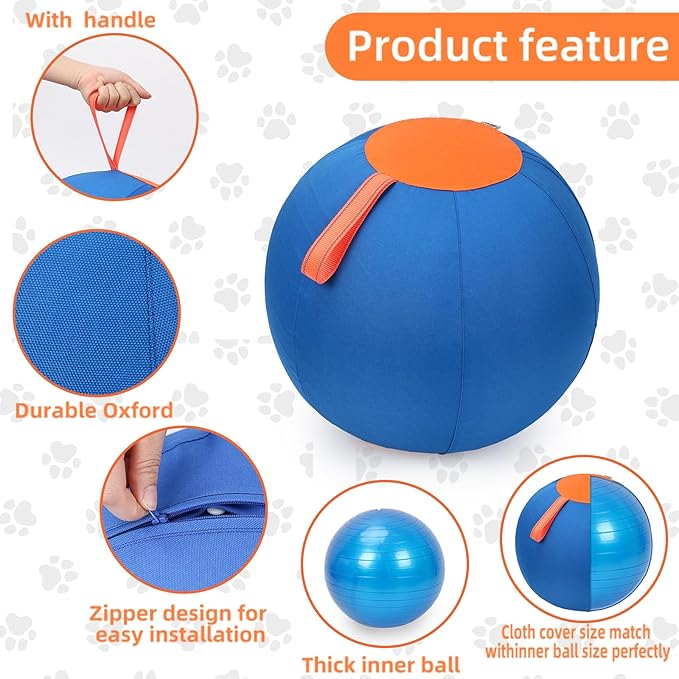 Dog Herding Ball for Dogs & Puppies, Toy Balls for Cattle, Australian Shepherd, Non-Chewing Activities, Large Dog Toy | Oxford Fabric Cover, Pump, with Patch Repair Kit (22 inch)
