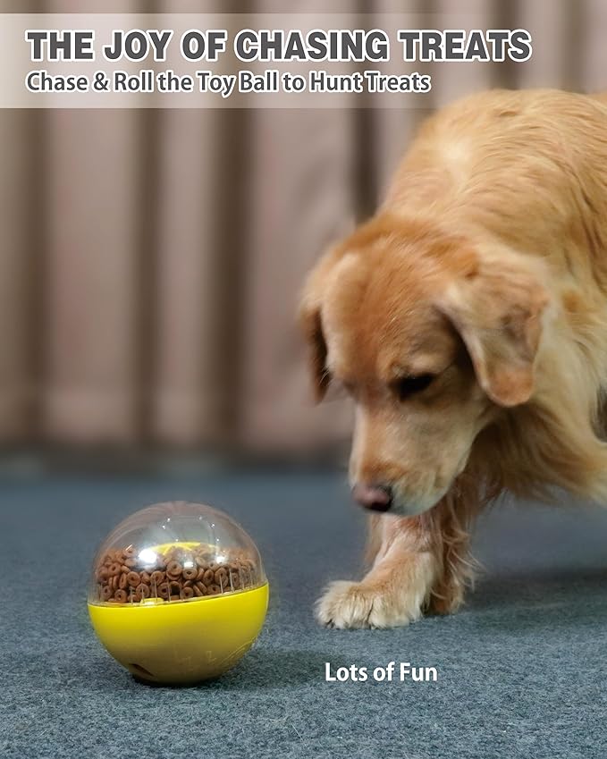 Interactive Dog Treat Toy, Mental Stimulation and Enrichment, Yellow