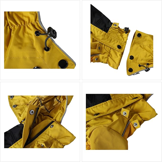 LOVELONGLONG Waterproof Dog Raincoat with Removable Hood – Outdoor Full Body Dog Jacket, Windproof Snowproof Shell Suit – All Season Pet Rain Gear Mustard Yellow XXS