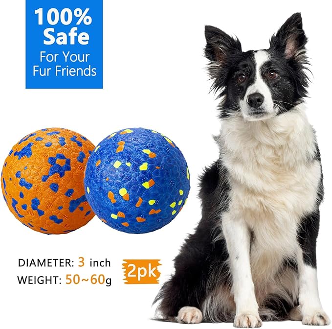 2Pcs Super Bouncy Dog Balls - Lifetime Replacement - Fun Indestructible Dog Tennis Balls for Aggressive Chewers, Durable Floating Fetch Toys for Medium and Large Dogs