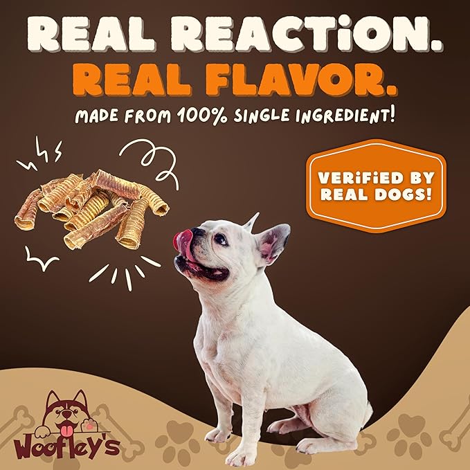 Woofley's Beef Trachea - (6 Inch 50 Pack) - Trachea Treats for Dogs - Natural Source of Glucosamine and Chondrotin for Joint Health - 100% Natural Beef Windpipe for Dogs