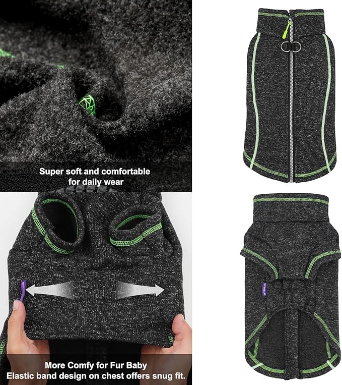 cyeollo Dog Sweater Coat Jacket Zipper Fleece Lined Dog Reflective Sweater Clothes with D Ring Winter Coat for Large Dogs