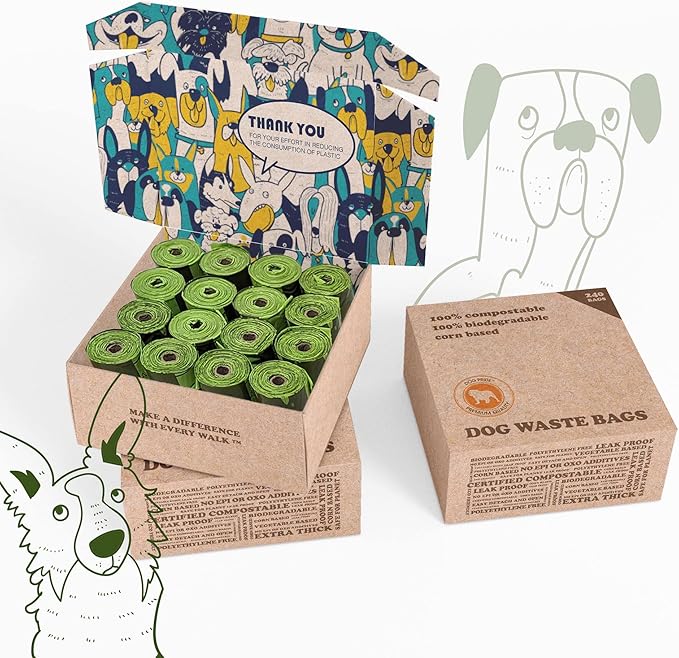 Dog Pride 240-Count Certified Compostable Dog Poop Bags, Unscented Pet Waste Bags with Handles, ASTM D6400 Eco-Friendly Disposal, 9" x 13" Leak-Resistant