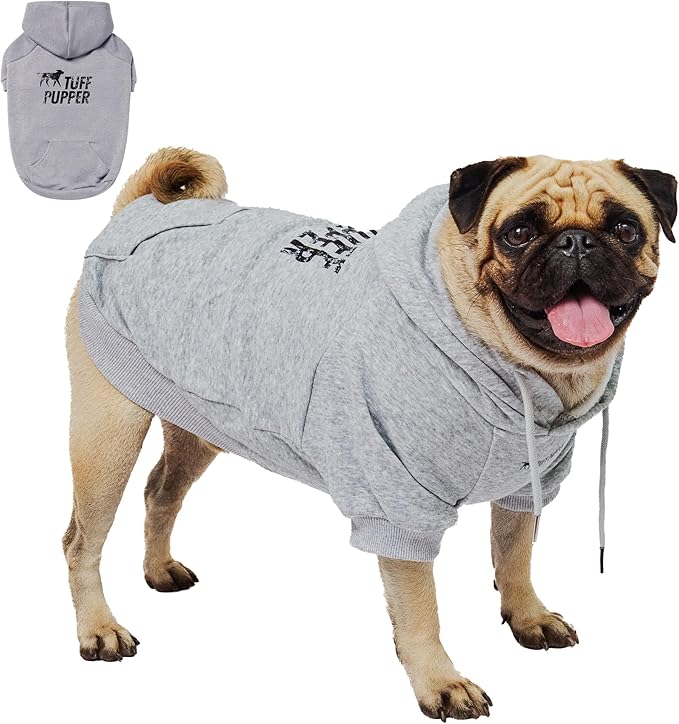 Tuff Pupper Dog Hoodie | Premium Quality 100% Organic Cotton | Ultra Soft Interior for Superior Comfort | Elastic Cuffs & Drawstring for Warmth | Stretch Fit Suitable for All Breeds (Gray, S)