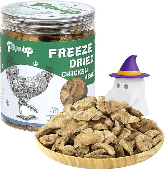 PAWUP Freeze Dried Chicken Heart Pet Treats, High Protein Freeze-Dried Pet Food for Dogs, Cats, Fresh Ingredient, 3.2 oz, Rawhide Free, Gluten&Grain Free