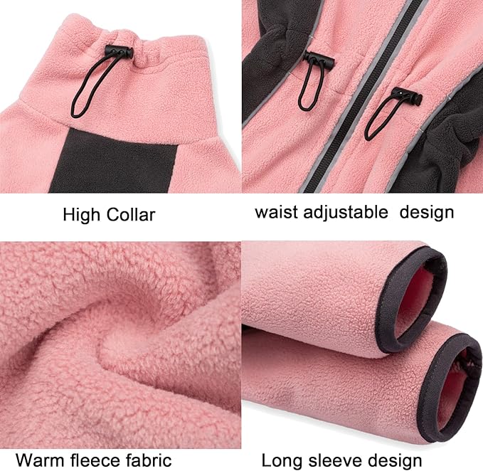 Fleece Dog Coat for Small Medium Dog,Pullover Pajamas Jumpsuit Bodysuit Puppy Coats with Legs, Pet Windproof Warm Cold Weather Jacket Full Body Vest Cozy Snowsuit Outfit Clothes (Pink, XXL)