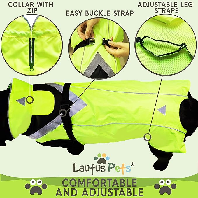 Dog Rain Coat - Waterproof, Reflective, Bright Yellow with Harness Hole (2XL, Yellow)